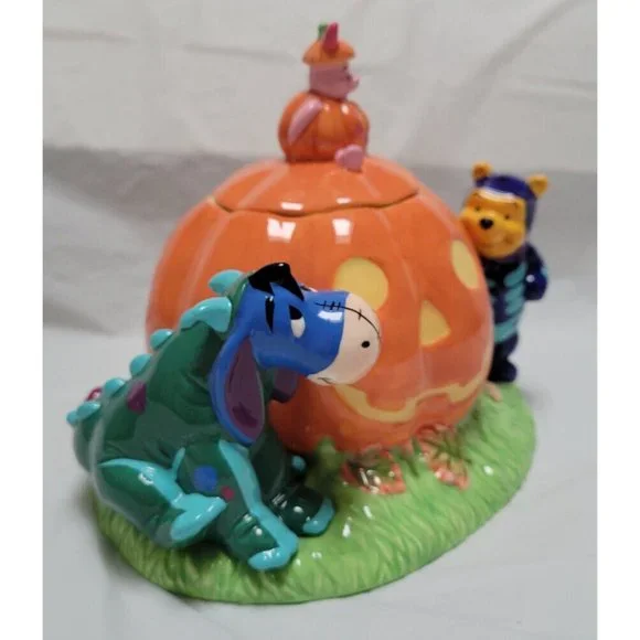 Vintage 1998 DISNEY STORE Halloween Cookie Jar Pooh Piglet Eeyore in Cos… - Picture 7 of 11